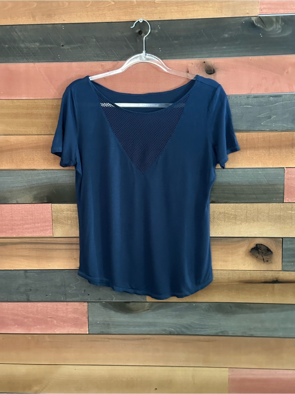 ALO Yoga Navy Short-Sleeve Top with Mesh V-Inset